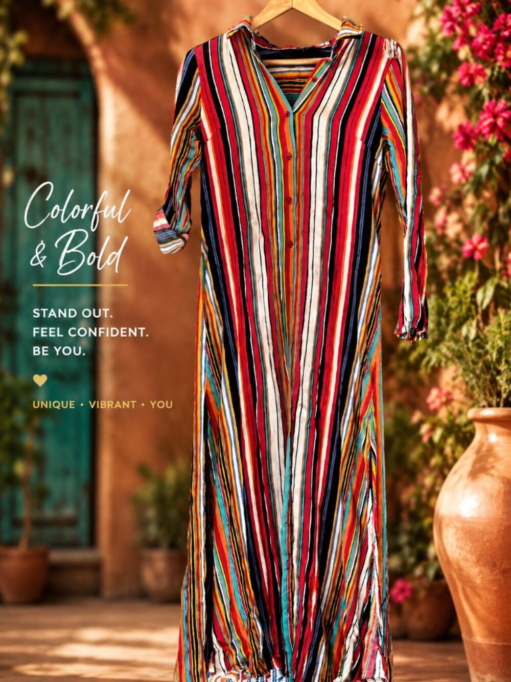 Duster Button Up Dress Embroidered